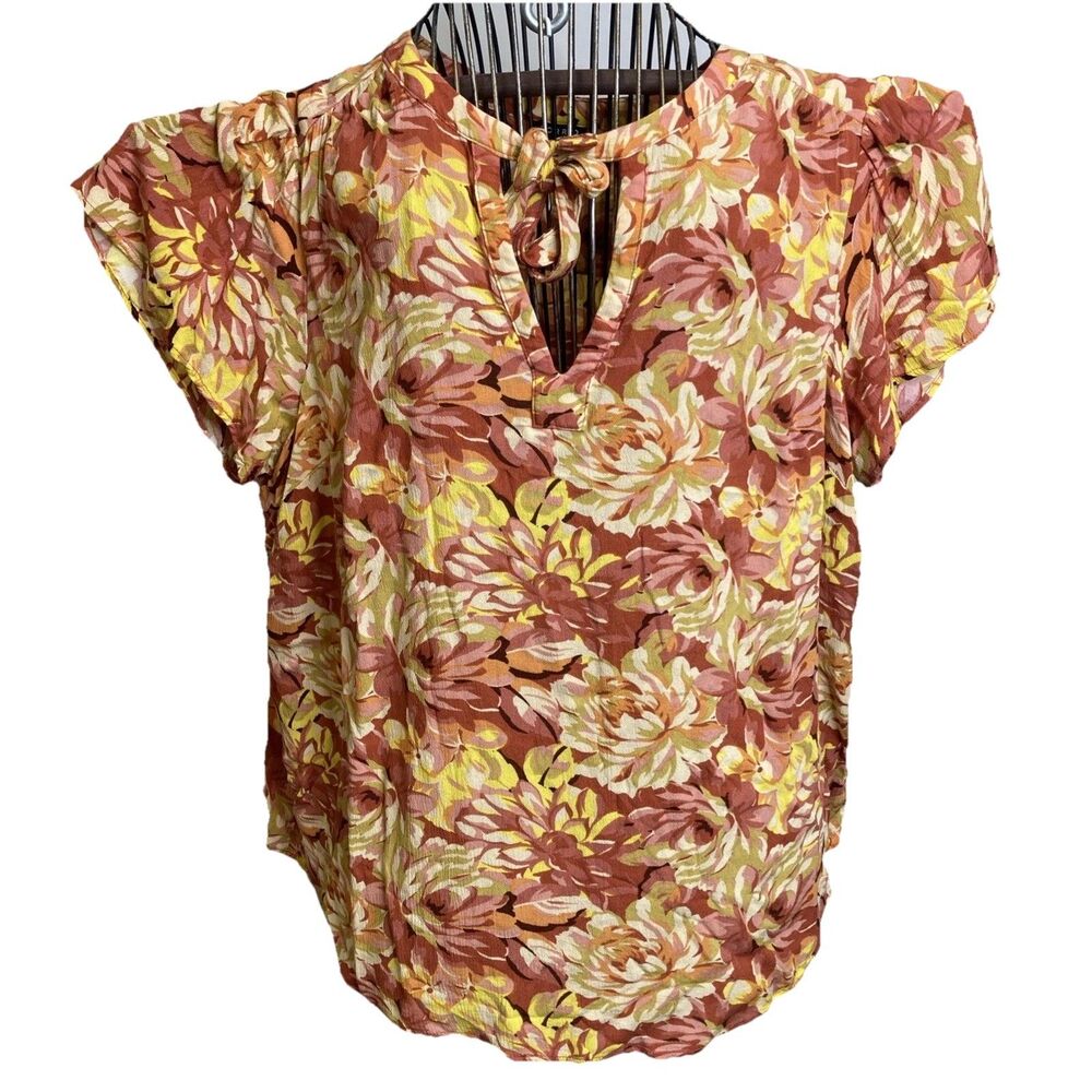Torrid Blouse Sz 18-20 Pink Yellow Floral Keyhole Top Cottagecore Boho Feminine